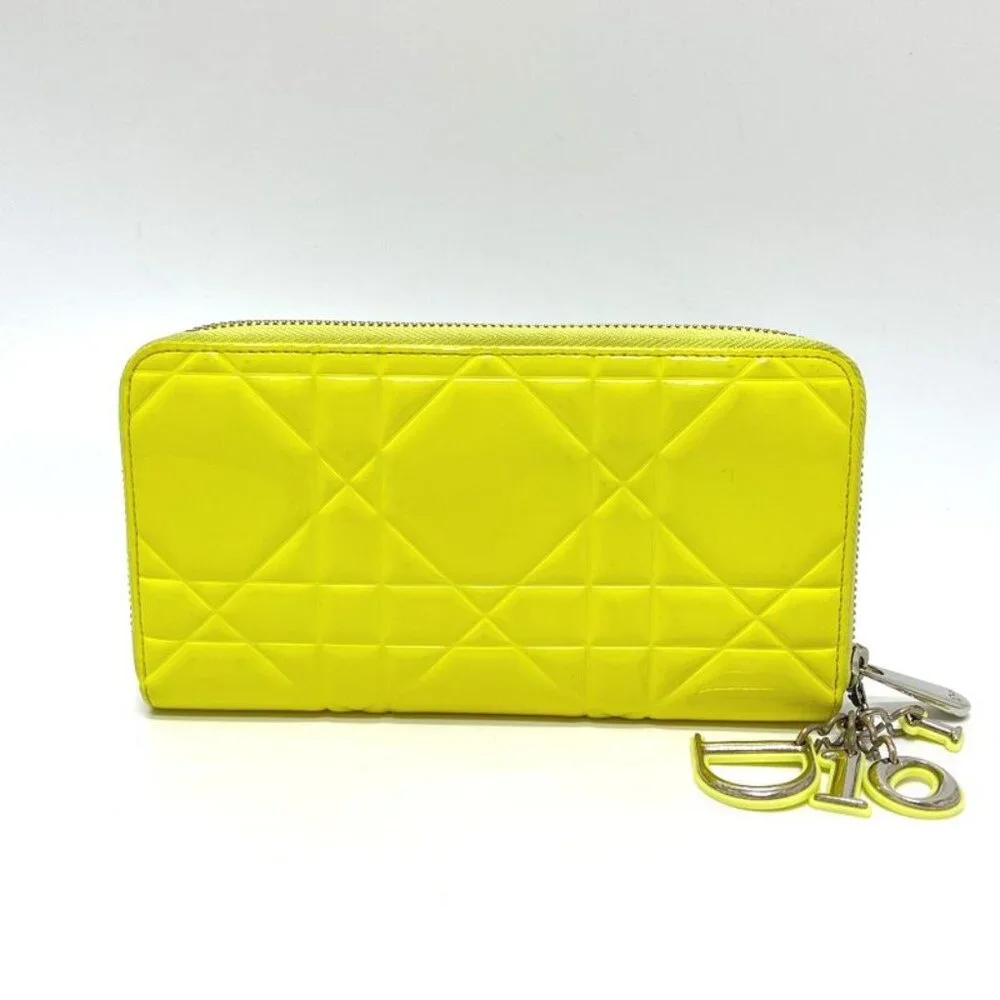 Dior Wallet Cannage Enamel Neon Yellow Neon Yellow X